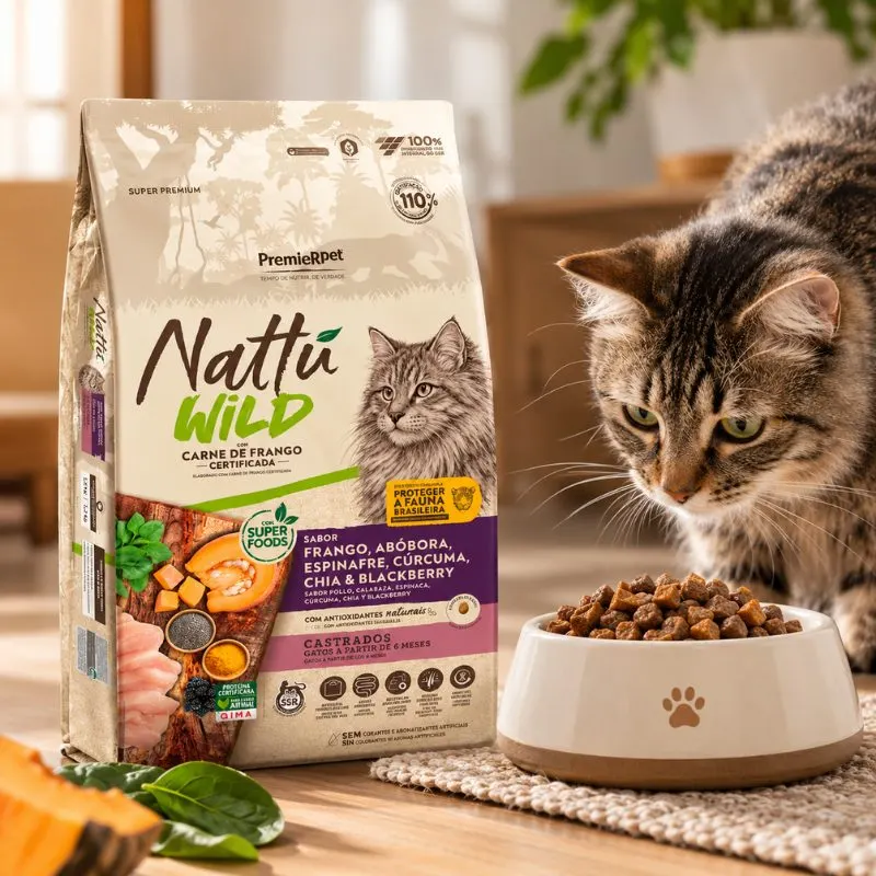 Ração Premier Nattu Wild para Gatos Adultos Castrados Sabor Abobora 1,5 Kg