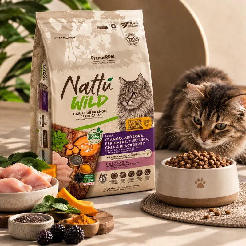 Ração Premier Nattu Wild para Gatos Adultos Castrados Sabor Abobora 1,5 Kg