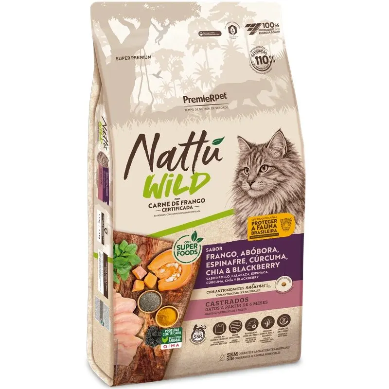 Ração Premier Nattu Wild para Gatos Adultos Castrados Sabor Abobora 1,5 Kg