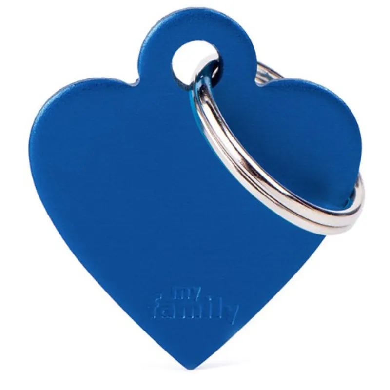 Medalha de Identificação My Family Coração Alumínio Azul