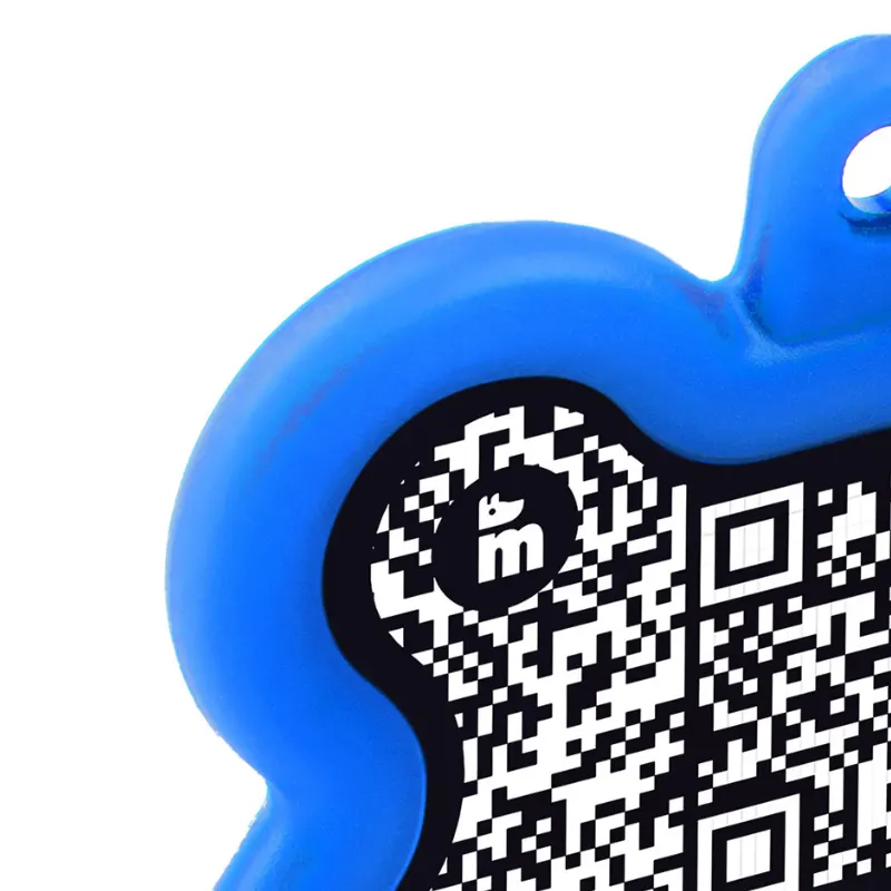 Medalha de Identificação My Family Hushtag Osso Com Borracha e Qr Code Azul