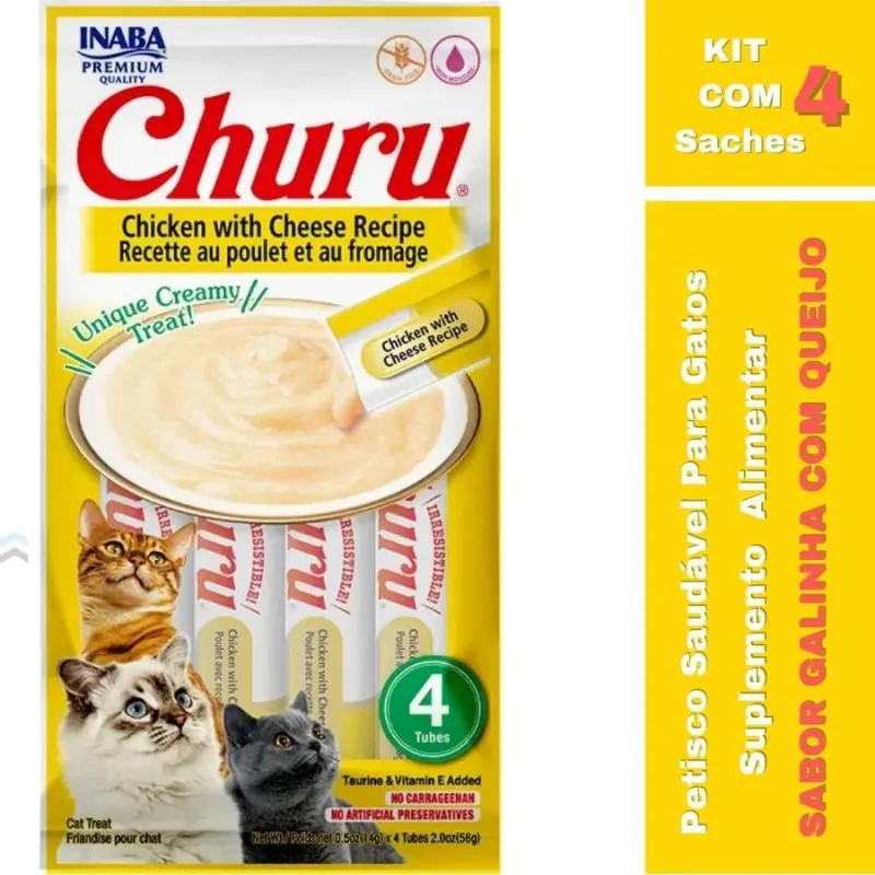 Snack Purê Churu Galinha com Queijo para Gatos 56g