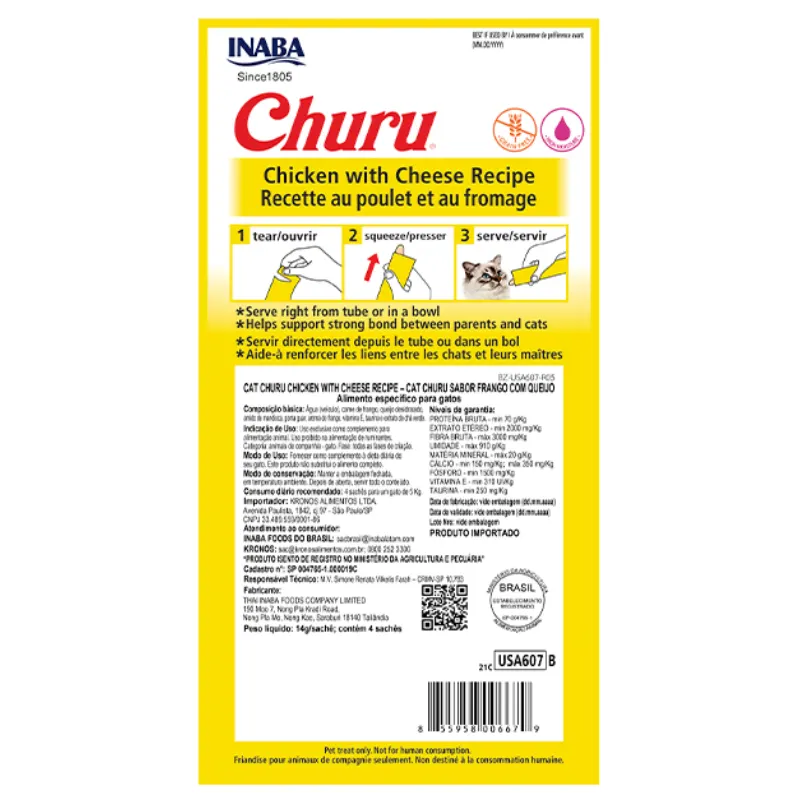 Snack Purê Churu Galinha com Queijo para Gatos 56g