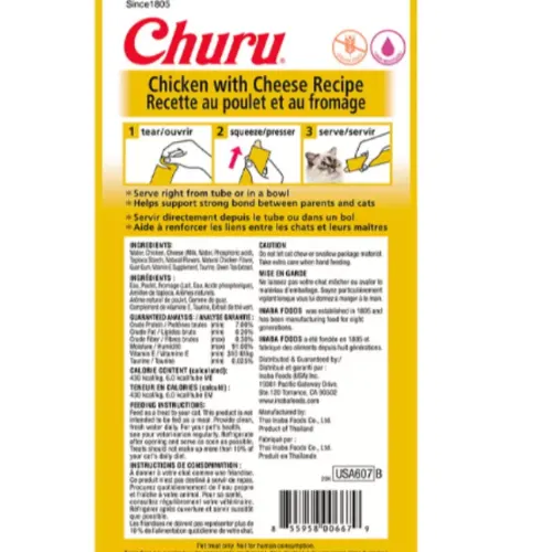 Snack Purê Churu Galinha com Queijo para Gatos 56g