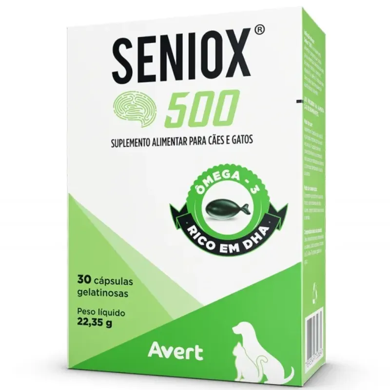 Suplemento Alimentar Seniox 500 mg para Cães e Gatos 30 cápsulas