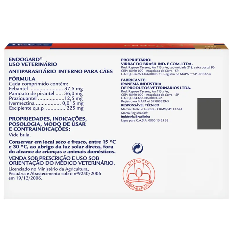 Antiparasitário Virbac Endogard para Cães de Até 2,5 kg com 2 Comprimidos