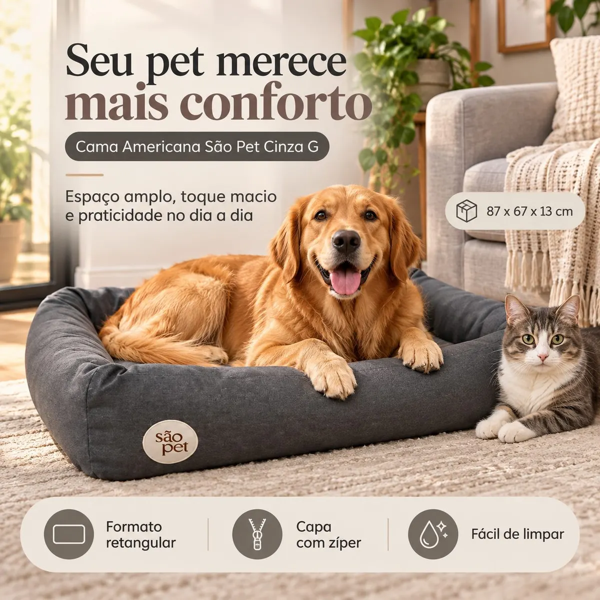 Cama Americana São Pet Cinza G