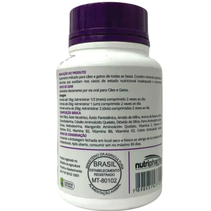 Suplemento Vitamínico Mineral FerroFood 800 mg para Cães e Gatos 30 comp