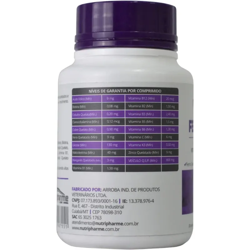 Suplemento Vitamínico Mineral FerroFood 800 mg para Cães e Gatos 30 comp