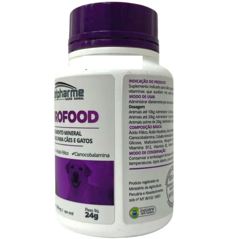Suplemento Vitamínico Mineral FerroFood 800 mg para Cães e Gatos 30 comp