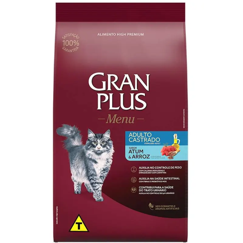 Ração GranPlus Menu Gatos Adultos Castrados Atum e Arroz