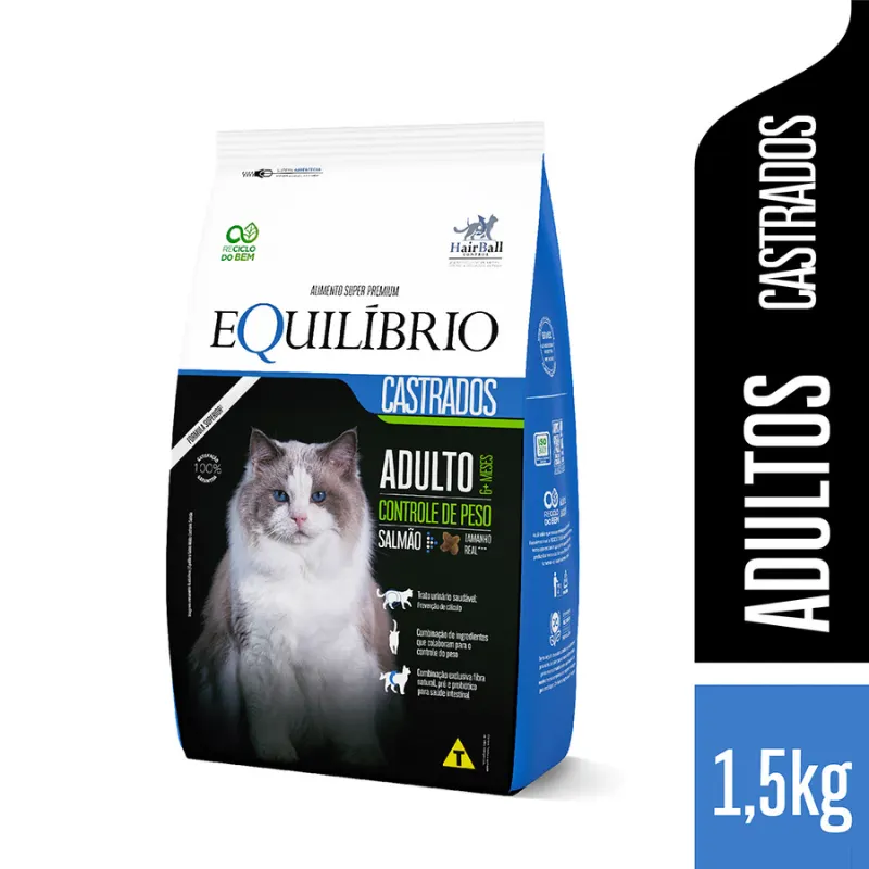 Ração Equilíbrio Gatos Adultos Castrados Sabor Salmão 1,5Kg
