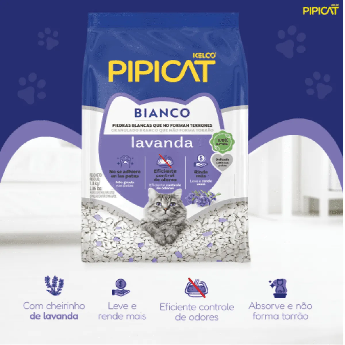 Pipicat Granulado Sanitário Bianco Lavanda para Gatos 1,8 Kg