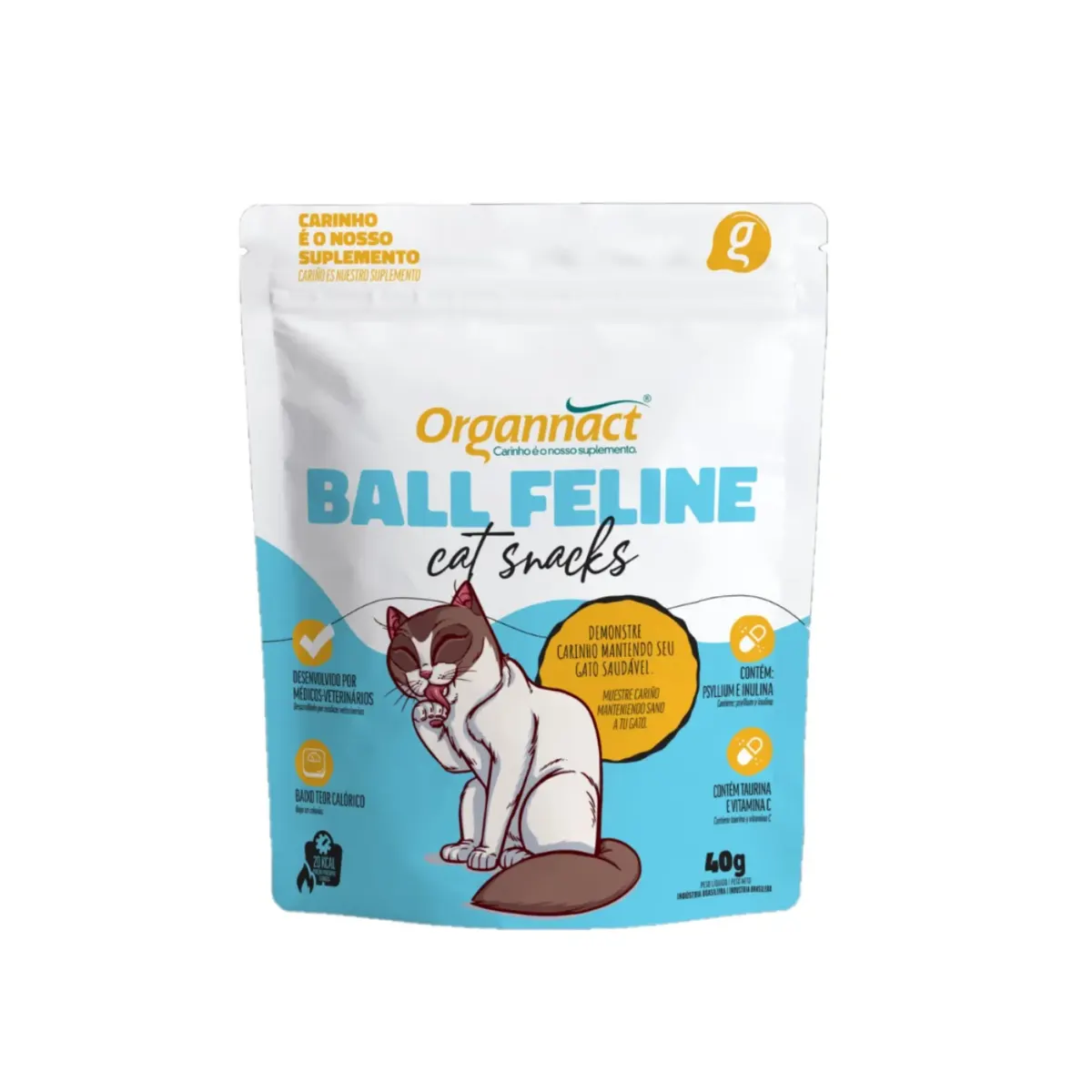 Petisco Organnact Cat Snacks Ball Feline para Gatos 40 g