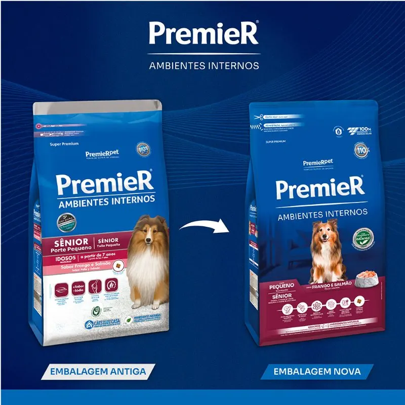 Ração Premier Ambientes Internos Cães Sênior Frango e Salmão