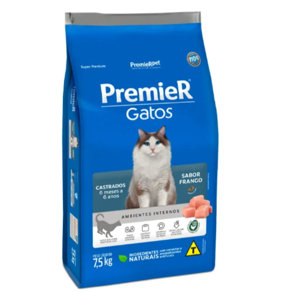 Ração Premier Gatos Castrados de 6 meses/6 anos Frango 500g