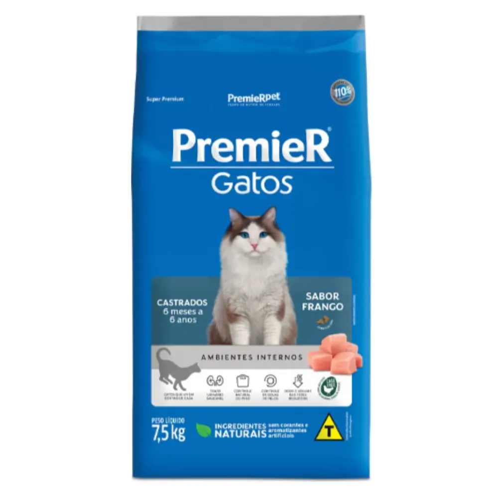 Ração Premier Gatos Castrados de 6 meses/6 anos Frango 500g
