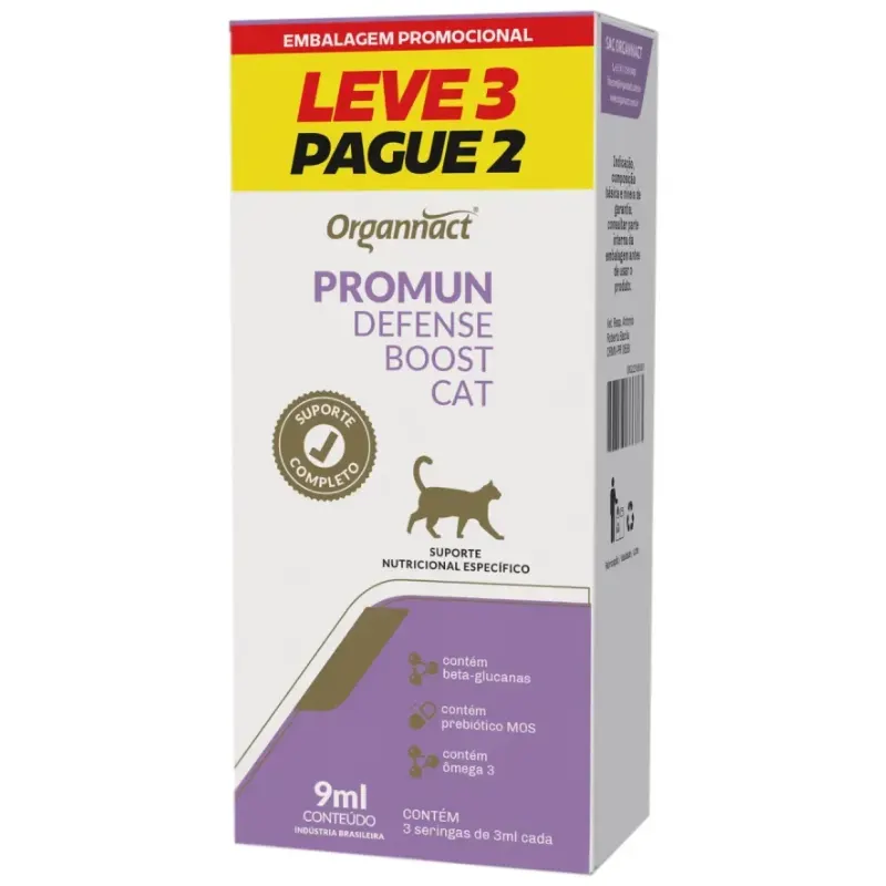 Suplemento Promun Defense Boost Cat Organnact Leve 3 Pague 2