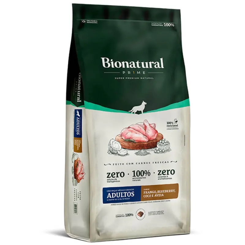 Ração Bionatural Cães Adultos Raças Médias/ Grande Sabor Frango 20 Kg