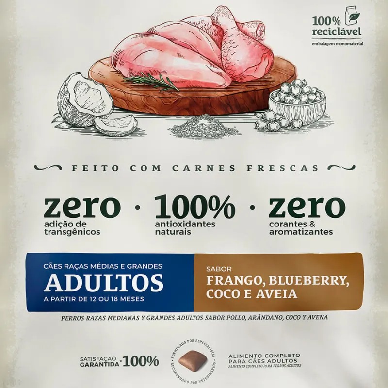Ração Bionatural Cães Adultos Raças Médias/ Grande Sabor Frango 20 Kg
