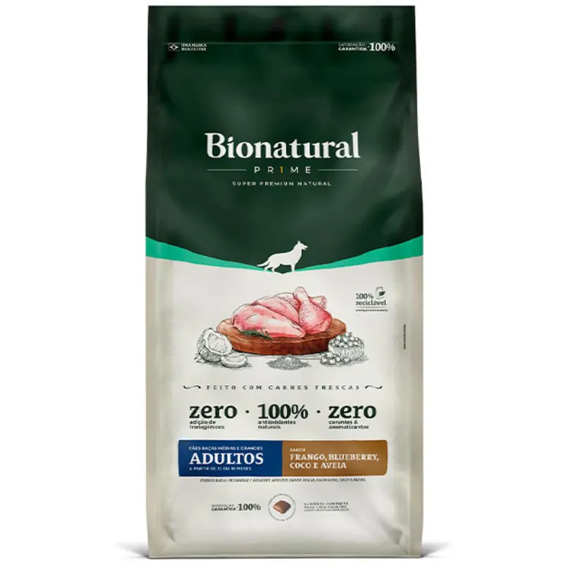 Ração Bionatural Cães Adultos Raças Médias/ Grande Sabor Frango 20 Kg