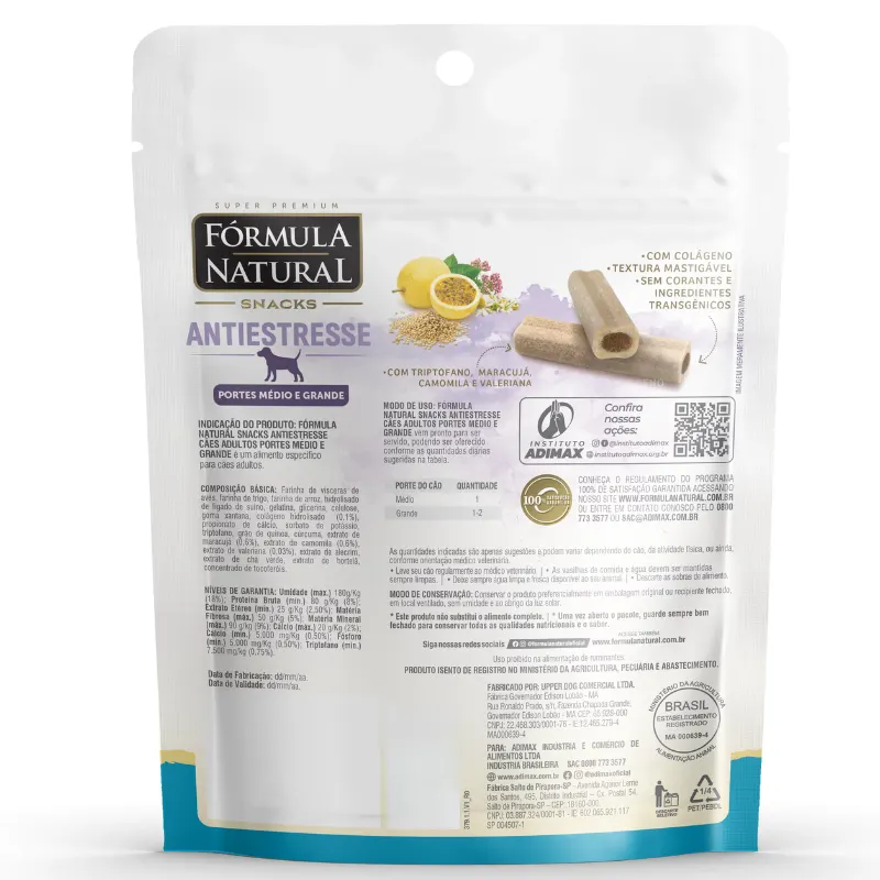 Fórmula Natural Snacks Antiestres Cães Adultos de Médio Grande Porte 120 g