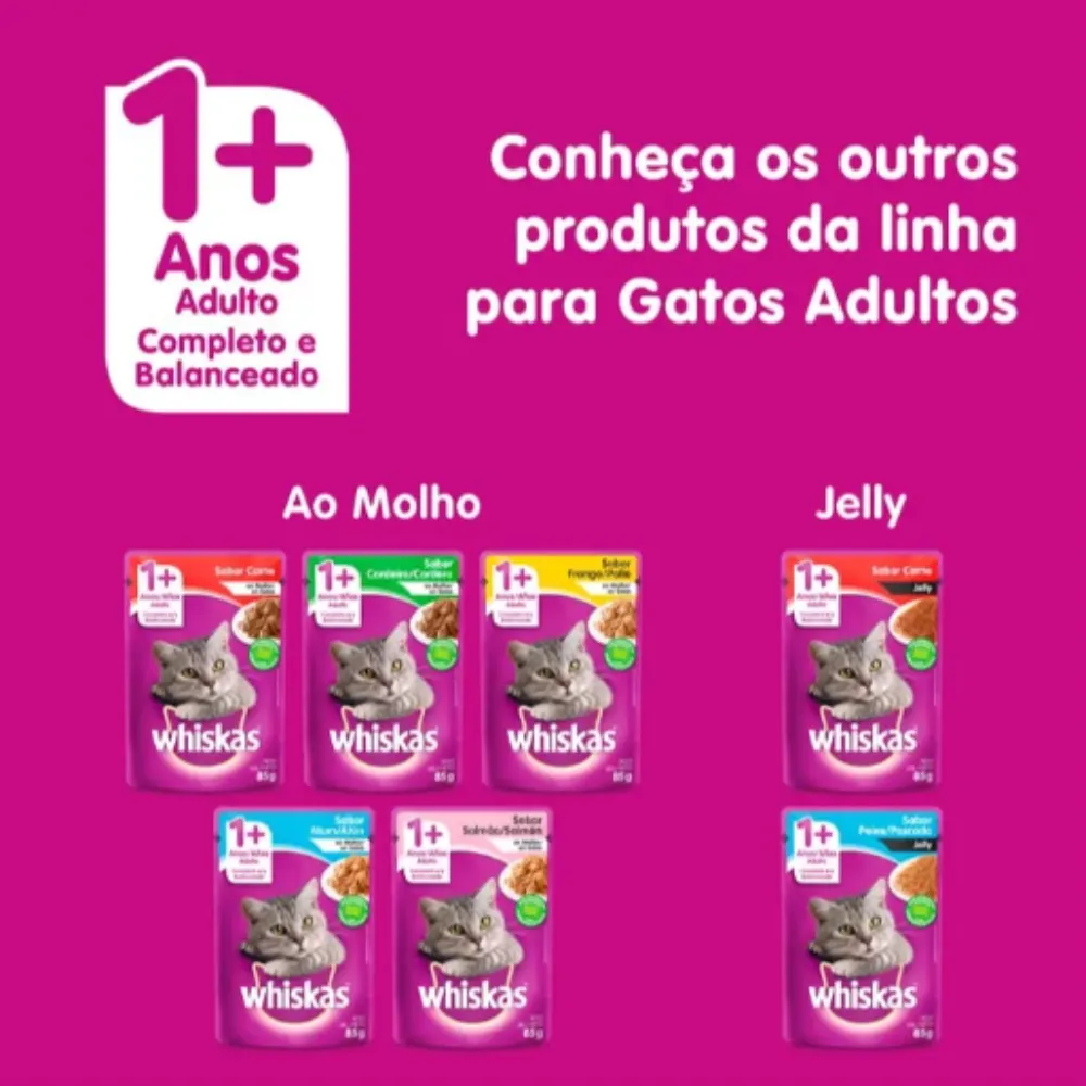 Ração Úmida Whiskas Sachê Gatos Adultos Sabor Carne 85g