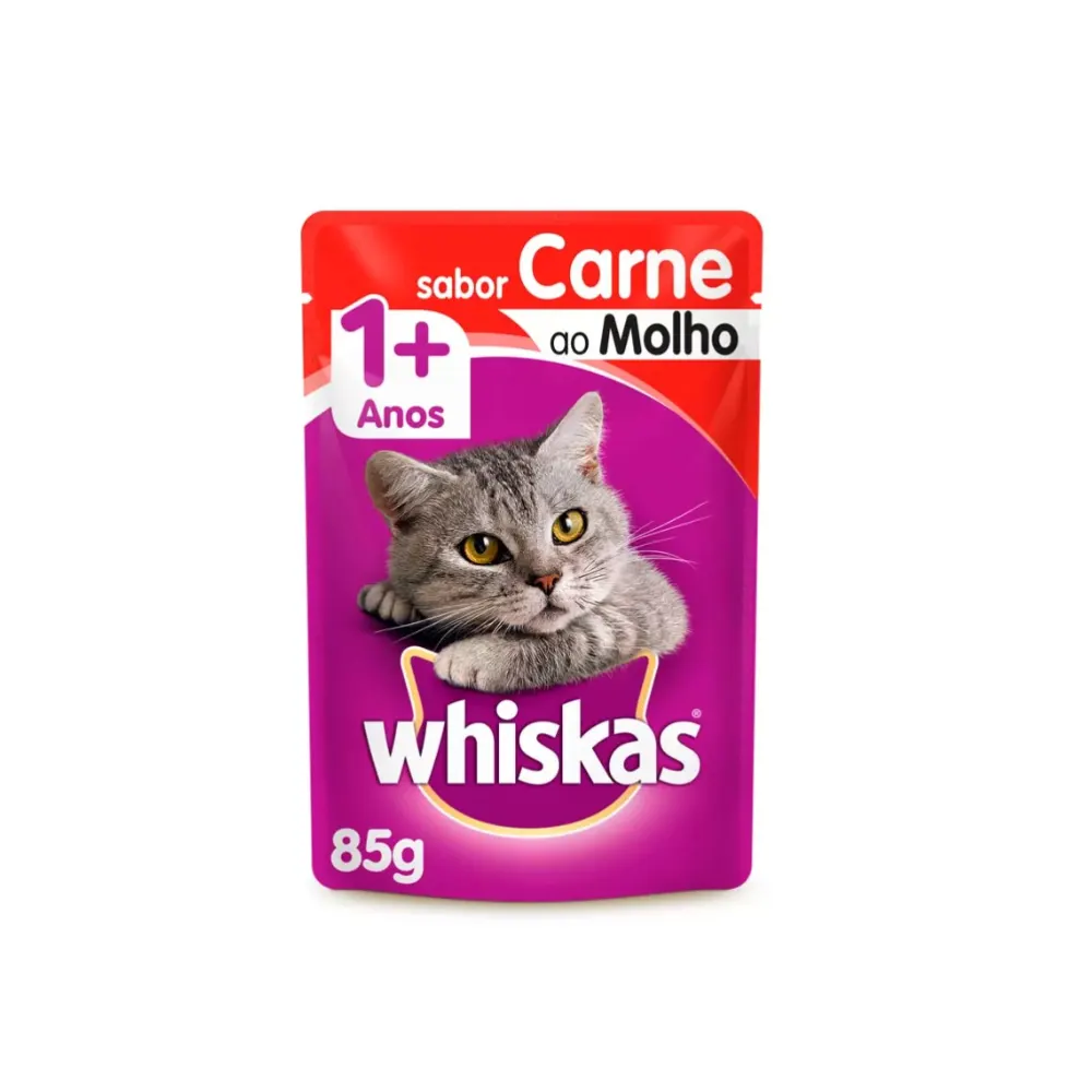 Ração Úmida Whiskas Sachê Gatos Adultos Sabor Carne 85g