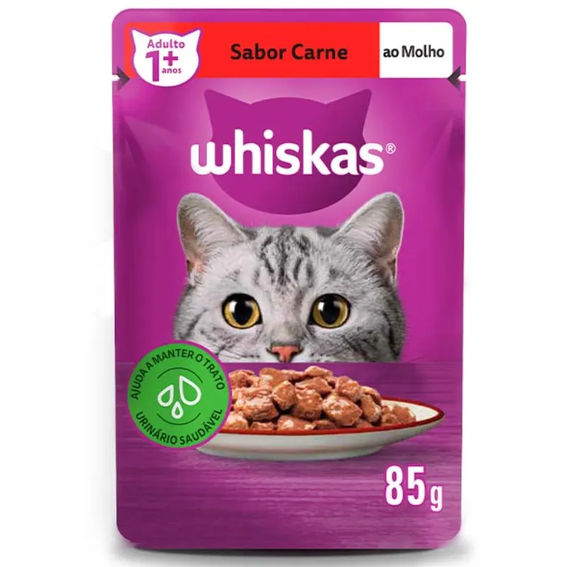 Ração Úmida Whiskas Sachê Gatos Adultos Sabor Carne 85g