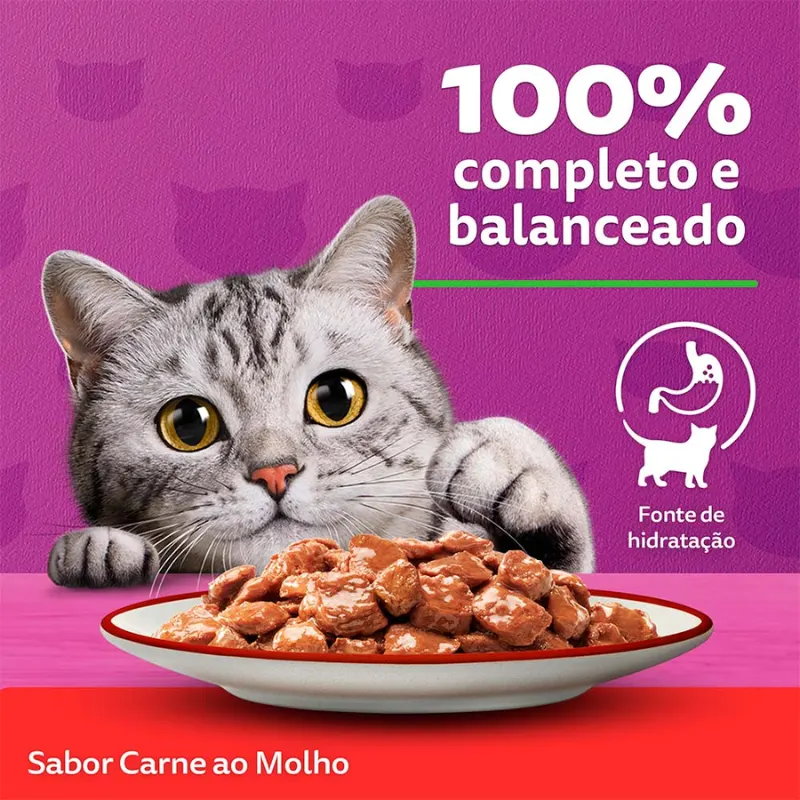 Ração Úmida Whiskas Sachê Gatos Adultos Sabor Carne 85g
