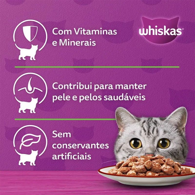 Ração Úmida Whiskas Sachê Gatos Adultos Sabor Carne 85g
