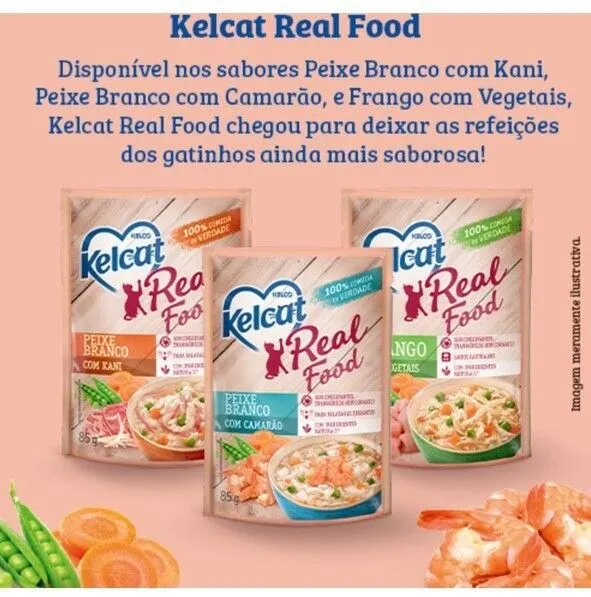 Ração Úmida Kelcat Real Food Peixe Branco com Camarão 85g