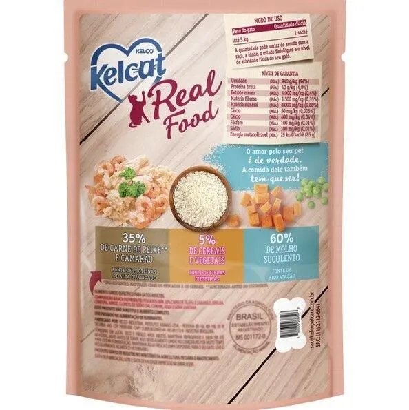 Ração Úmida Kelcat Real Food Peixe Branco com Camarão 85g