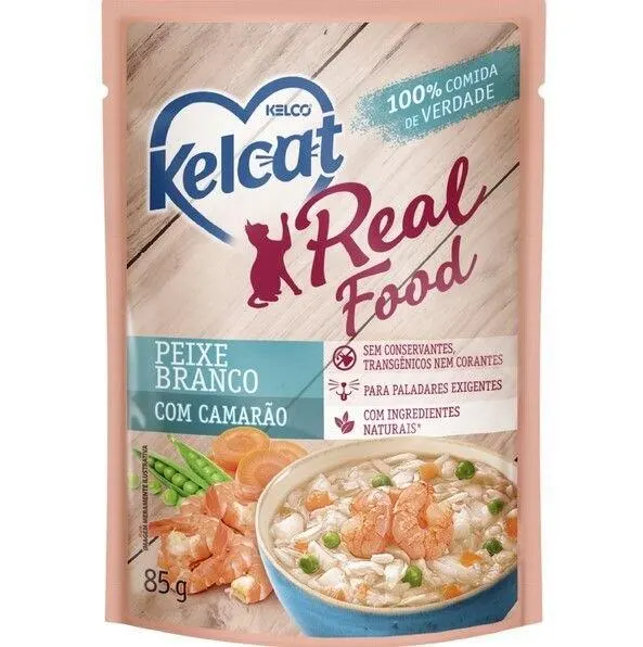 Ração Úmida Kelcat Real Food Peixe Branco com Camarão 85g