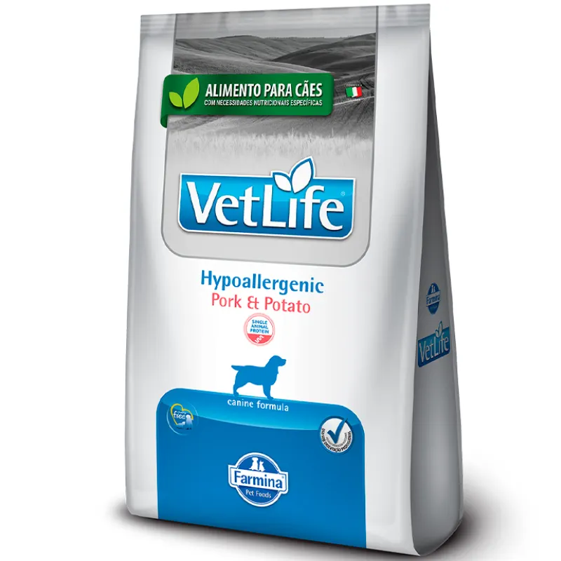 Ração Vet Life Hypoallergenic Pork e Potato para Cães Adultos 2 Kg