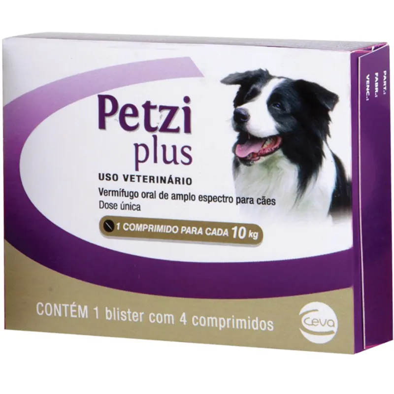 Vermífugo Petzi Plus 10 Kg com 800 mg com 4 Comprimidos