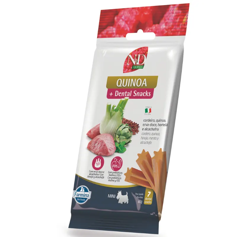 Petisco Dental N&D Quinoa para Cães de Raças Mini e Pequenas Sabor Cordeiro, Quinoa, Erva-doce, Hortelã e Alcachofra 60g