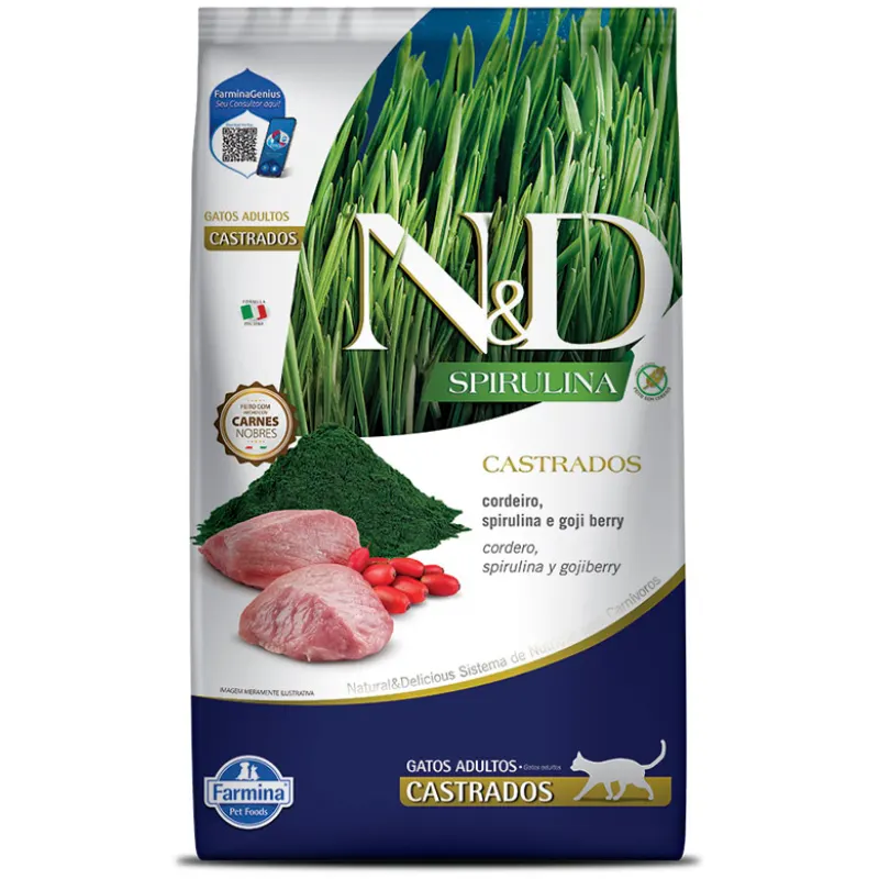 N&D Spirulina Cordeiro para Gatos Adultos Castrados 7 Kg