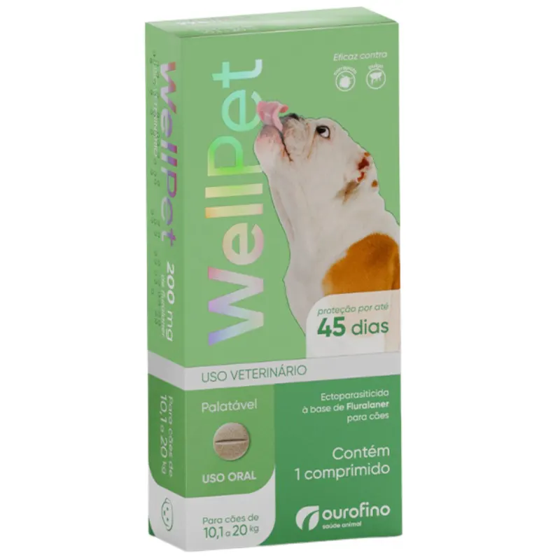Antiparasitário Ourofino WellPet para Cães de 10,1 a 20 kg 200 mg