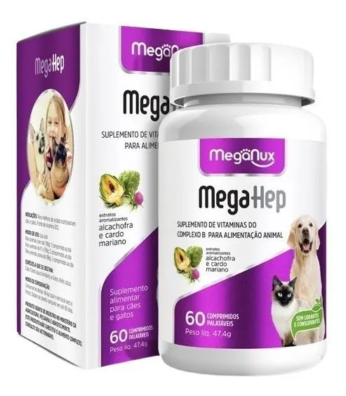 Suplemento MEGA-HEP B12 60comp - Cães e Gatos