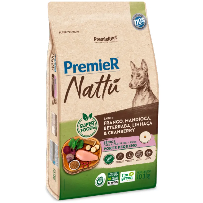 Ração Premier Nattu Cães Adultos Raças Pequenas Sênior Sabor Mandioca 10,1 Kg