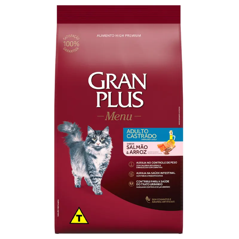 Ração GranPlus Gato Menu Adulto Castrado Salmão e Arroz
