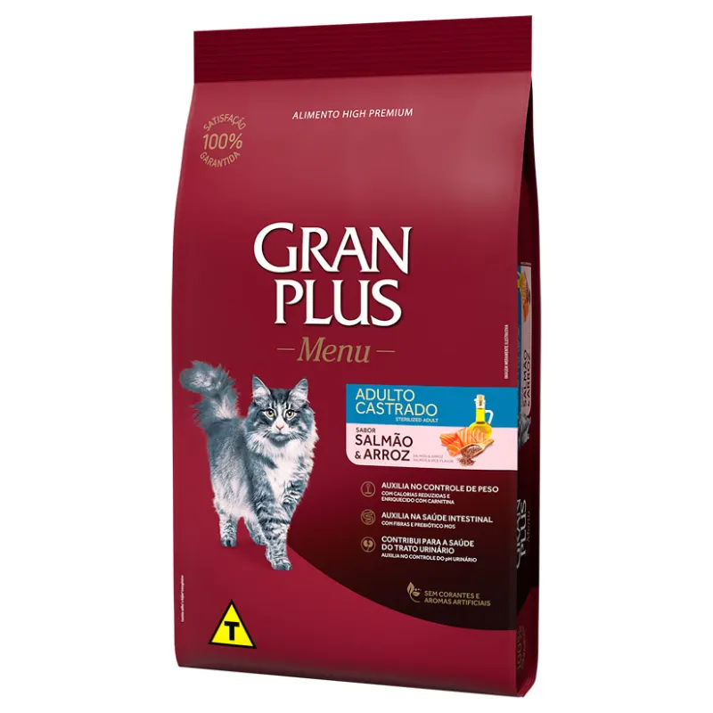 Ração GranPlus Gato Menu Adulto Castrado Salmão e Arroz
