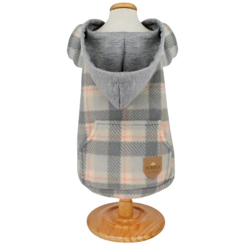 Blusa Soft Capuz  Xadrez Bege
