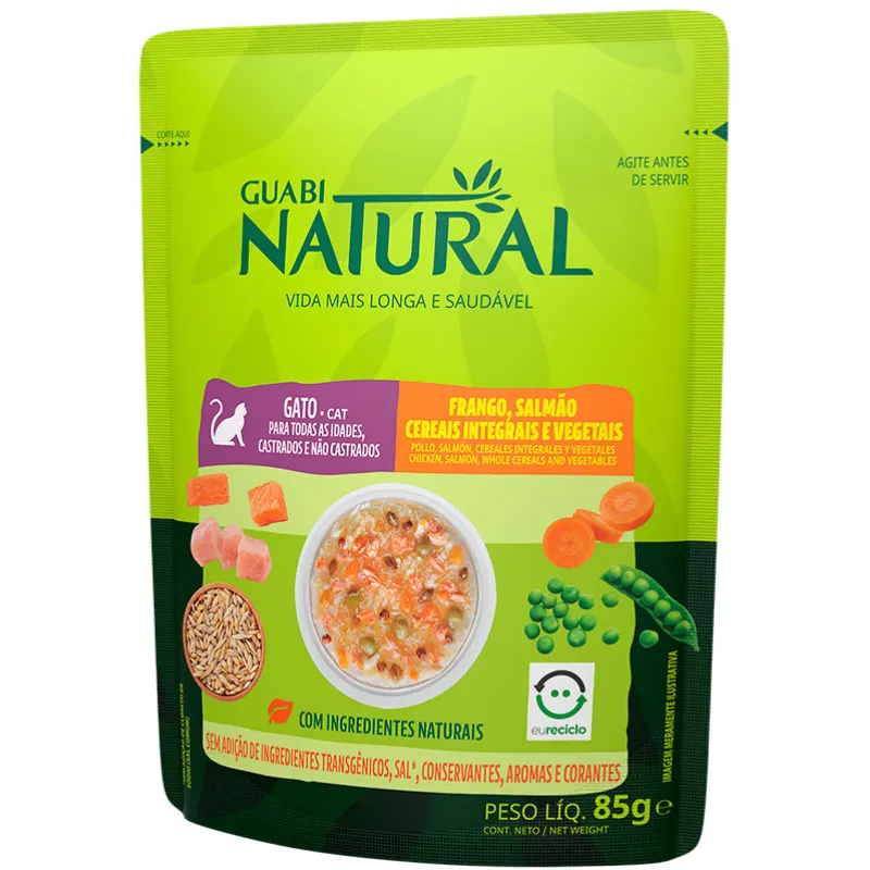 Guabi Natural Sachê Gatos Castrados Frango e Cereais 85g