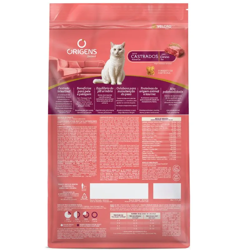 Ração Origens para Gatos Castrados Sabor Carne 10,1kg
