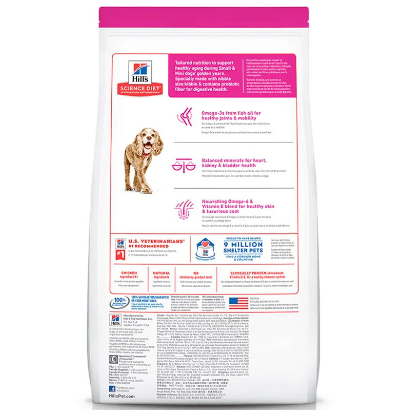Ração Hill's Science Diet Adulto 11+ Pequenos e Mini para Cães Idosos Sabor Frango 2.04 kg