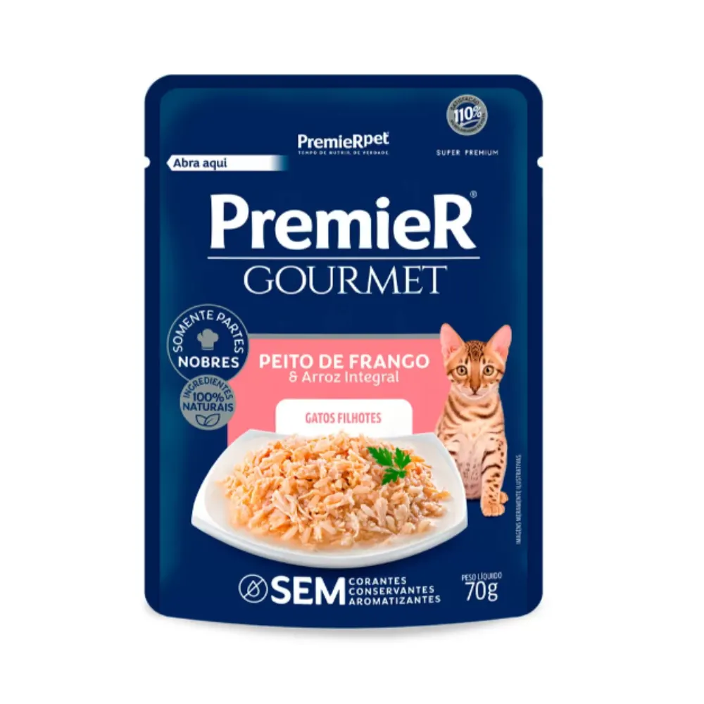 Ração Úmida Premier Gourmet Gatos Filhotes Peito de Frango 70g