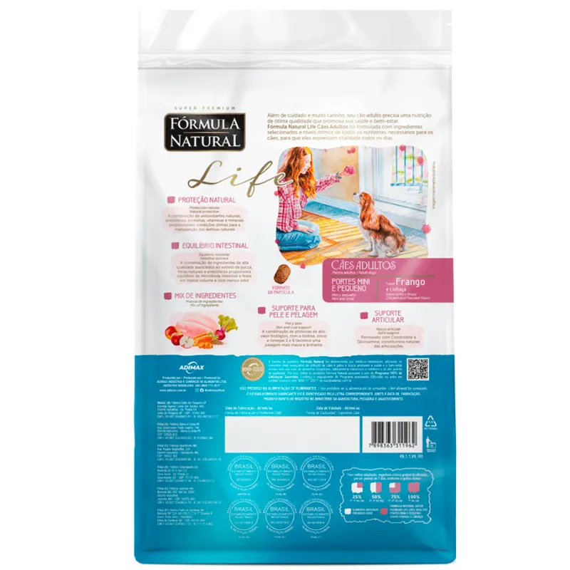 Ração Fórmula Natural Life Cães Adultos Raças Mini e Pequena
