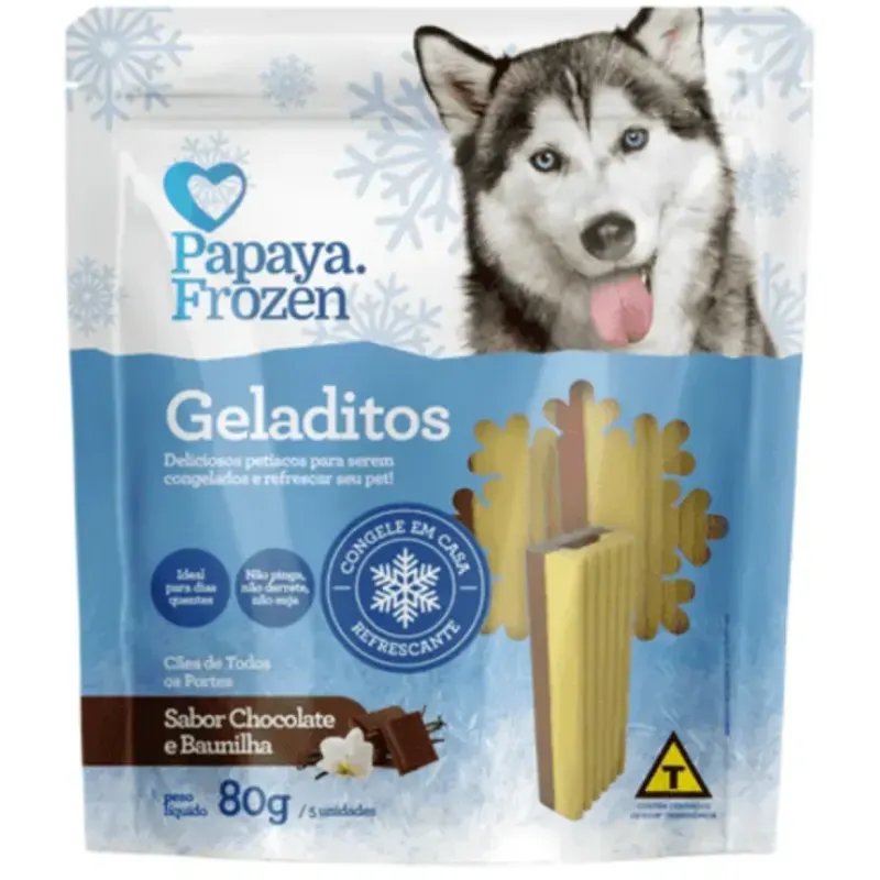 Snack Papaya Frozen Geladitos Sabor Chocolate e Baunilha para Cães 80 g